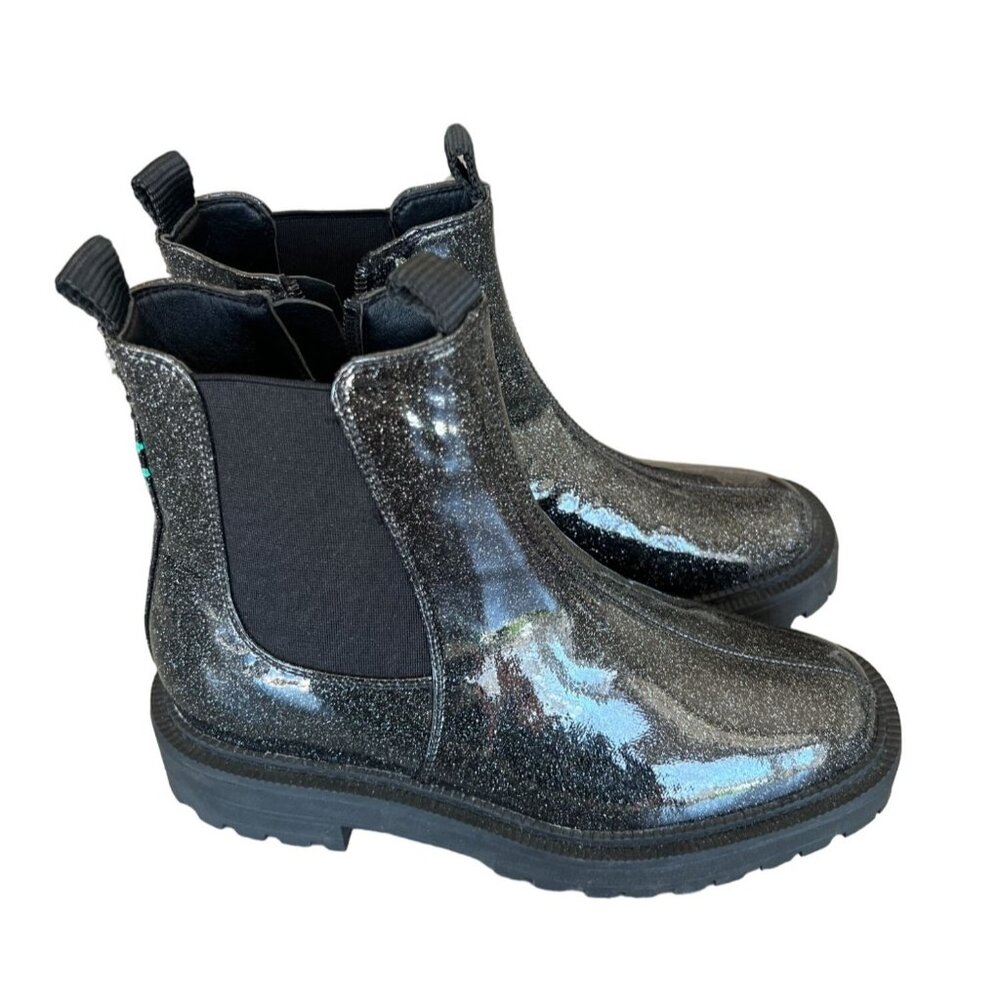 NEW Sam Edelman Kids Laguna Chelsea Boots Big Girl Black Sparkle Gunmetal Size 4